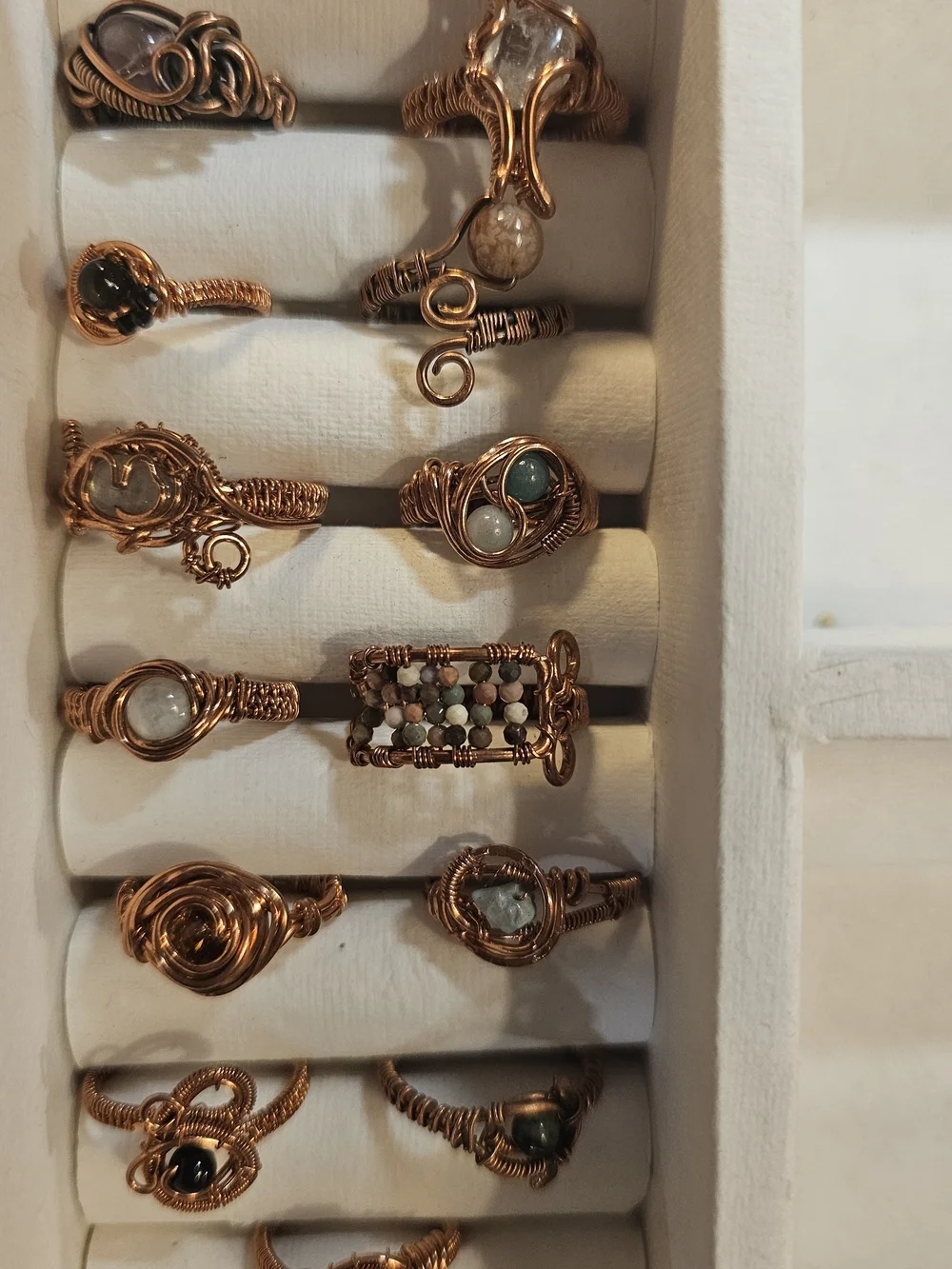 Handcrafted Copper Wire Wrap Gemstone Rings - Mixed Stone Lot Of 13 Variety Size
